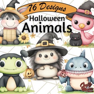 Halloween Animals Clipart, Cute Animal Costumes PNG, Spooky Farm and Woodland Animals, Trick or Treat Graphics, Fall Digital Download Png