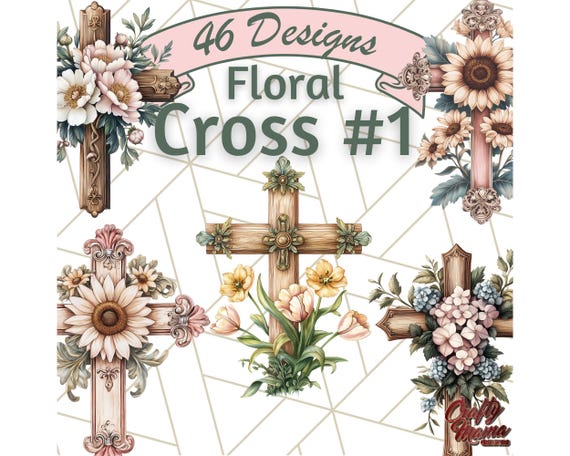 Watercolor Floral Christian Cross PNG, Religious Clipart for Sublimation, Faith-Based Digital Download, Easter Cross Printable, Flower Cross