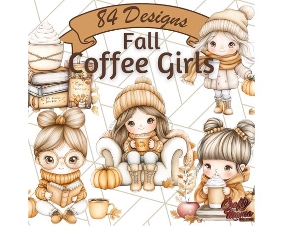 Pumpkin Spice Fall Clipart, PNG Chibi Girls and Cozy Autumn Accessories, Pumpkin Coffee, Scarves, Boots, Books, Fall Drinks Clip Art Png