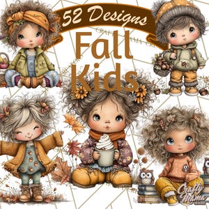 52 Png, Fall Kids Clipart, Cute Autumn Children PNG, Cozy Fall Outfits Clip Art, Printable Kids in Patterned Clothes, Autumn PNG