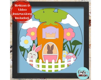 3D Spring Shadow Box Svg, Easter Bunny House Shadowbox Svg, Easter 3D Layered Papercut, Spring Easter Bunny SVG, Bunny Carrot House Svg