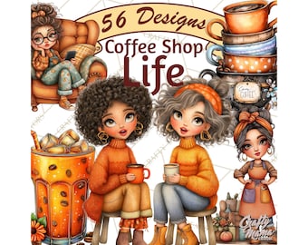 56 Png, Coffee Shop Clipart, Cafe Life Clip Art, People Clipart PNG, Latte Art, Everyday Life, Digital Download, Cozy Coffee Aesthetic