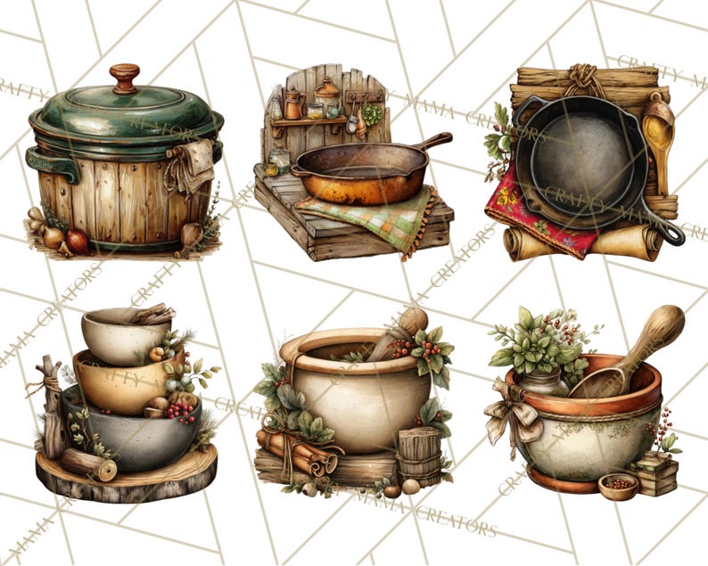 Recipe Graphics Rustic 60 Rustic Homestead Kitchen Clipart Bundle, Farmhouse Cooking ...