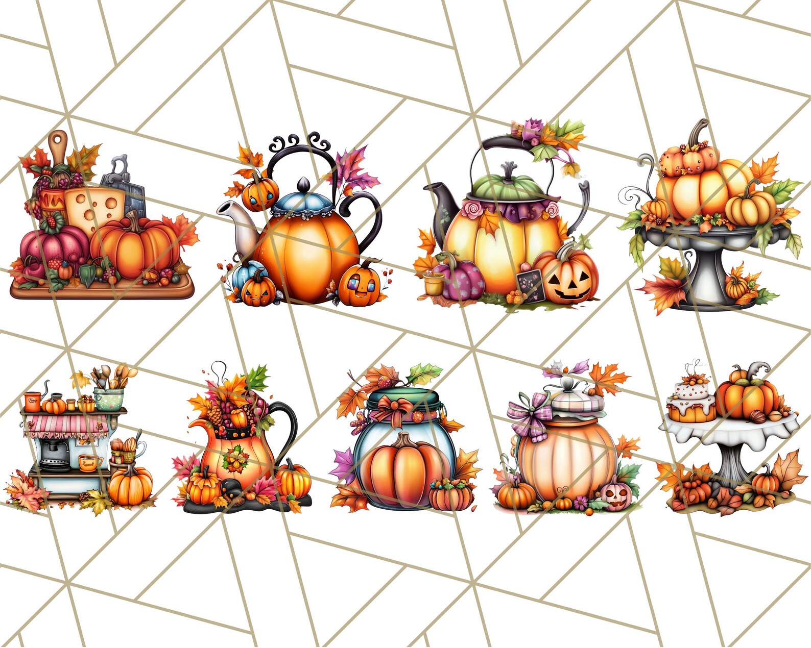 Fall Cottagecore Kitchen Clipart, Cozy Autumn Kitchen PNG, Vintage ...