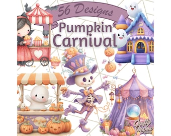 Creepy Carnival Halloween Clipart PNG, Haunted Hayride Clip Art, Kawaii Halloween Tent PNG, Spooky Fall Festival Graphics Cute Halloween Art