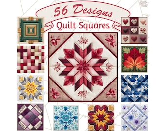 56 Png, Quilt Squares Clipart, Patchwork PNG, Rustic Folk Art, Colorful Patterns, Cozy Handmade Printable Clip Art