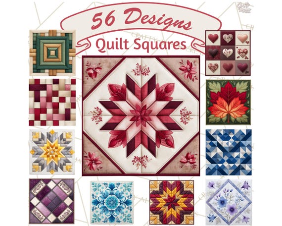 56 Png, Quilt Squares Clipart, Patchwork PNG, Rustic Folk Art, Colorful Patterns, Cozy Handmade Printable Clip Art