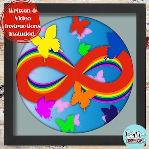 3D Autism Shadow Box Svg, Neurodiversity Shadowbox Svg, Rainbow Infinity Symbol 3D Layered Papercut, Autism Awareness SVG Files For Cricut