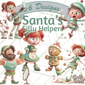 56 Png, Christmas Elf Clipart, Funny Elf Clip Art, Santa’s Helpers PNG, Silly Holiday Elf Clipart, Xmas Cartoon Characters Digital Download