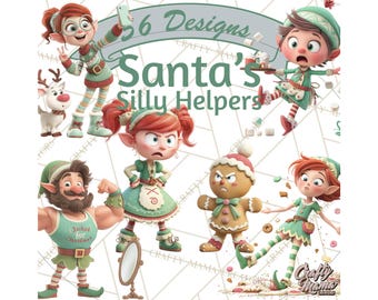 56 PNG, imágenes prediseñadas de elfos navideños, imágenes prediseñadas de elfos divertidos, PNG de ayudantes de Santa Claus, imágenes prediseñadas de elfos navideños graciosos, descarga digital de personajes de dibujos animados navideños
