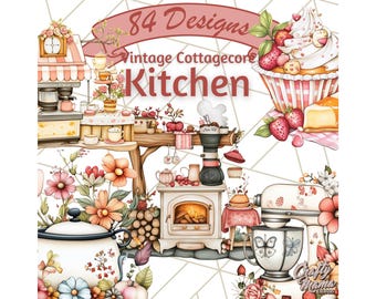 Nyckfull Cottagecore Kitchen Clipart, Retro Blommor Appliances PNG, Korall Kökskonst, Mysig Matlagningsdekor, Vintage Mixer Clip Art Png Tryck