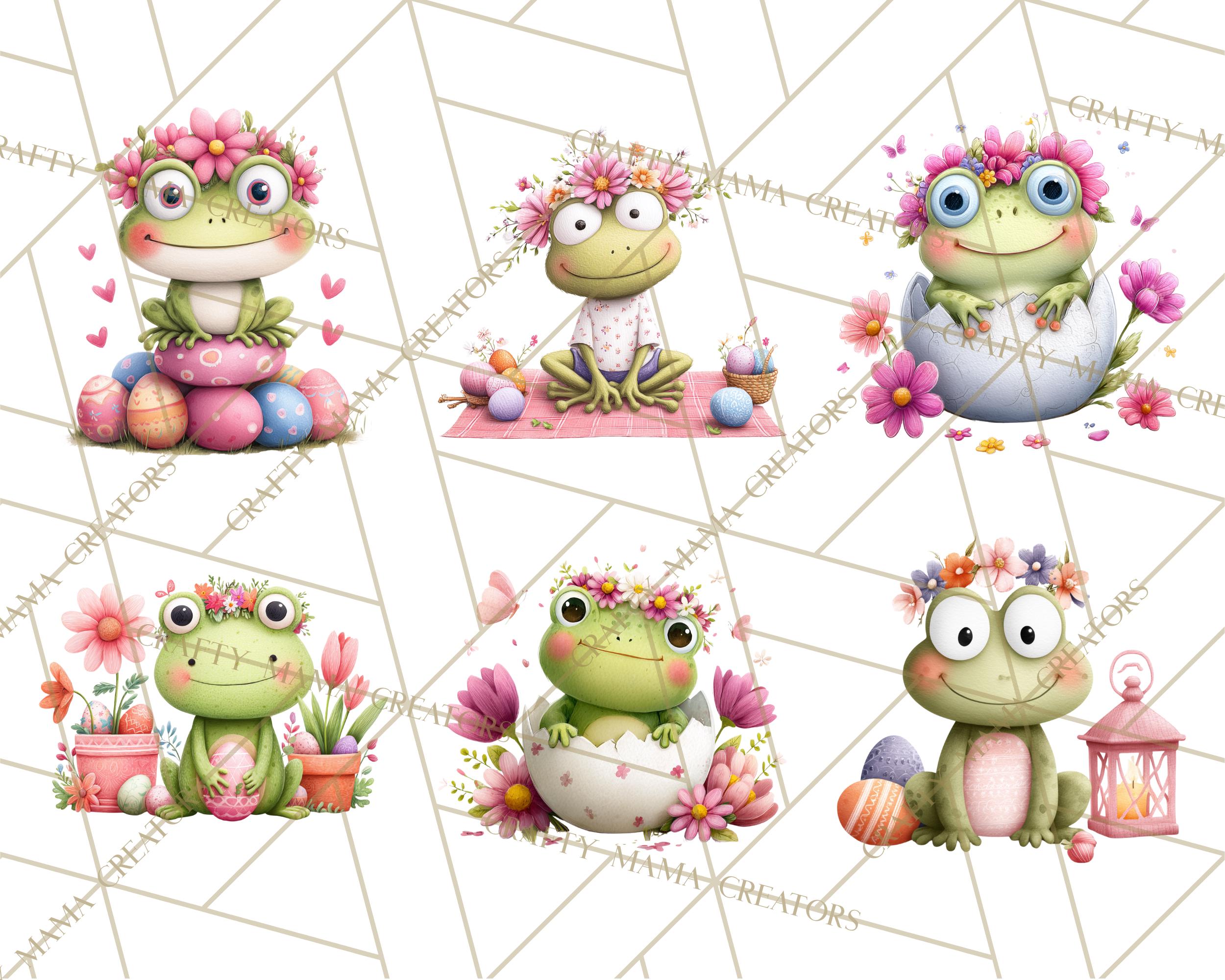 48 Png, Frog Easter Clipart PNG, Cute Frog Holding Eggs, Pastel Spring ...