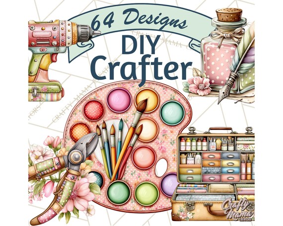 64 Png DIY Craft Tools Clipart, Maker Supplies PNG, Printable Crafting Icons, Sewing & Art Elements, Creative Clip Art