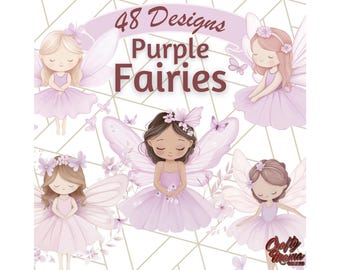 48 Png, Pastel Purple Fairy Garden Clipart PNG, Enchanted Cottagecore Clip Art, Whimsical Fairies, Mushroom Nursery Decor, Printable Art