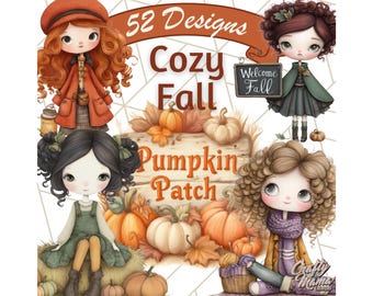 52 Png, Cozy Fall Clipart PNG, Autumn Girl Elements, Pumpkin Decor Clip Art, Printable Fall Graphics, Rustic Autumn Design
