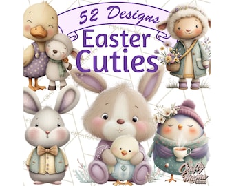 52 Png, Whimsical Easter Animal Clipart, Printable PNG, Cute Bunny Chick Lamb Duck Clip Art, Spring Holiday Digital Graphics