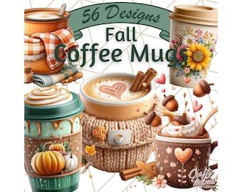 Fall Coffee Cup Clipart PNG, Pumpkin Spice Latte Art, Autumn Mug PNG, Cozy Drink Clip Art, Pastel To-Go Coffee Cup Sublimation