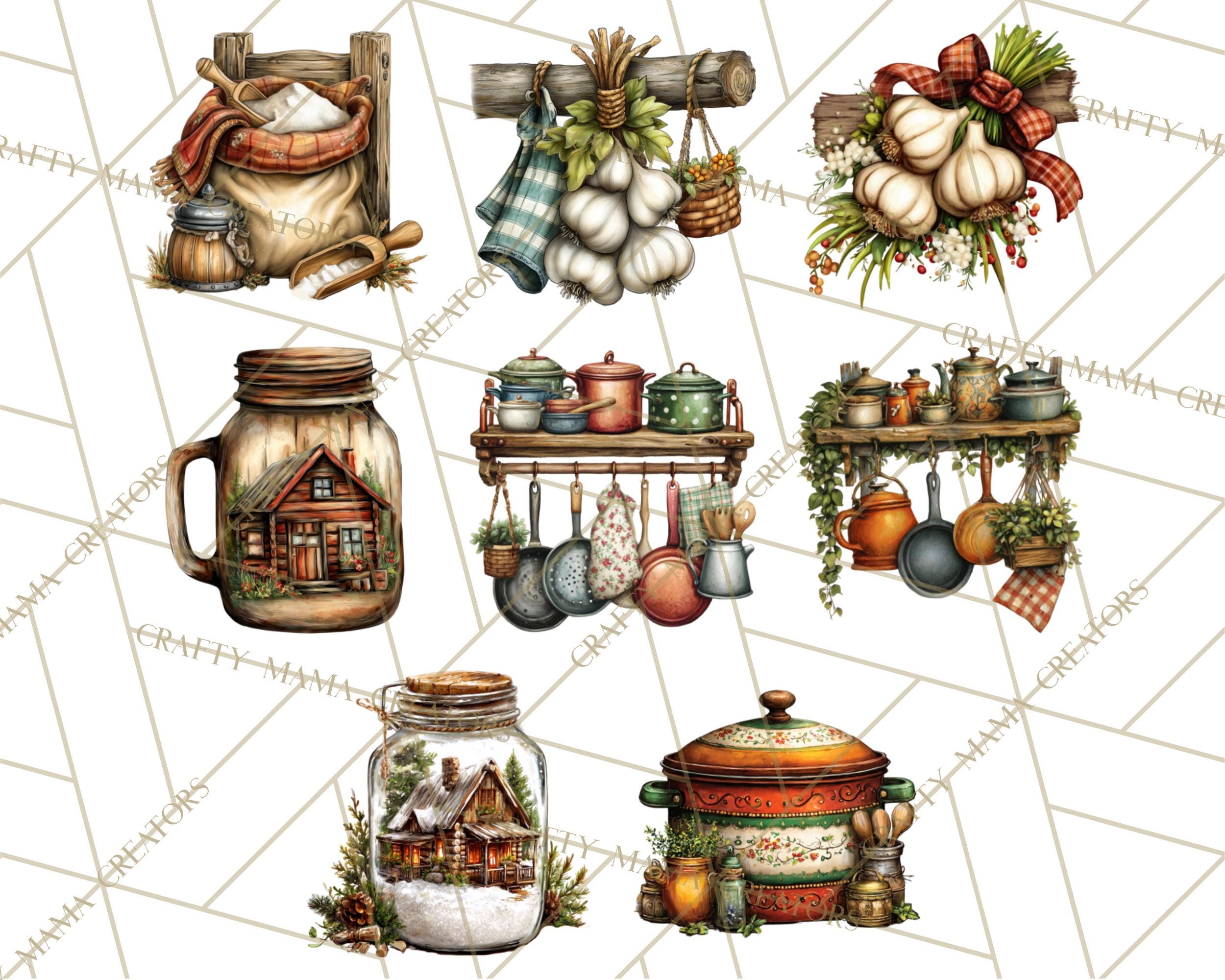 Recipe Graphics Rustic 60 Rustic Homestead Kitchen Clipart Bundle, Farmhouse Cooking ...