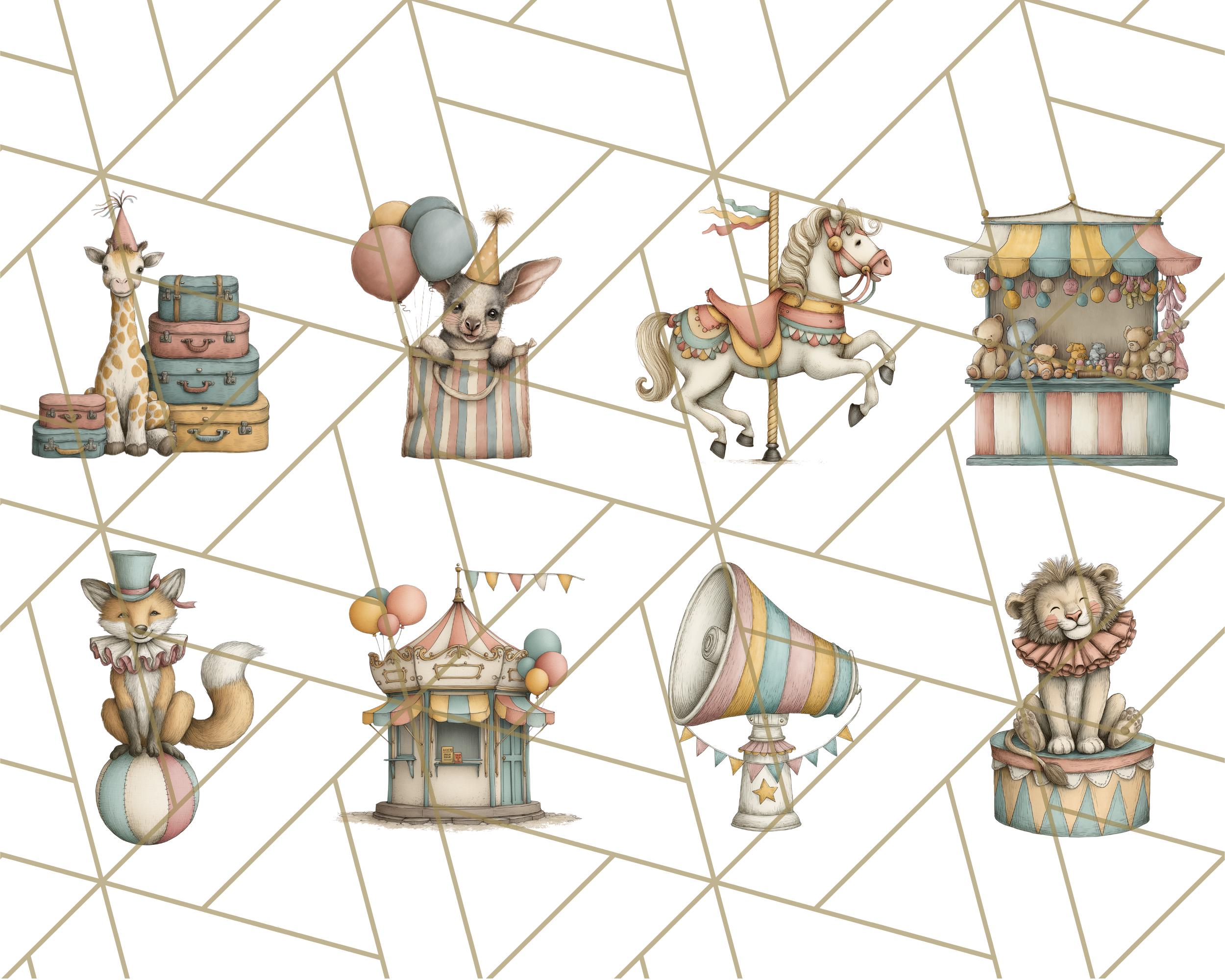 Vintage Carnival Animals Clipart, Circus Clip Art PNG, Retro Circus ...