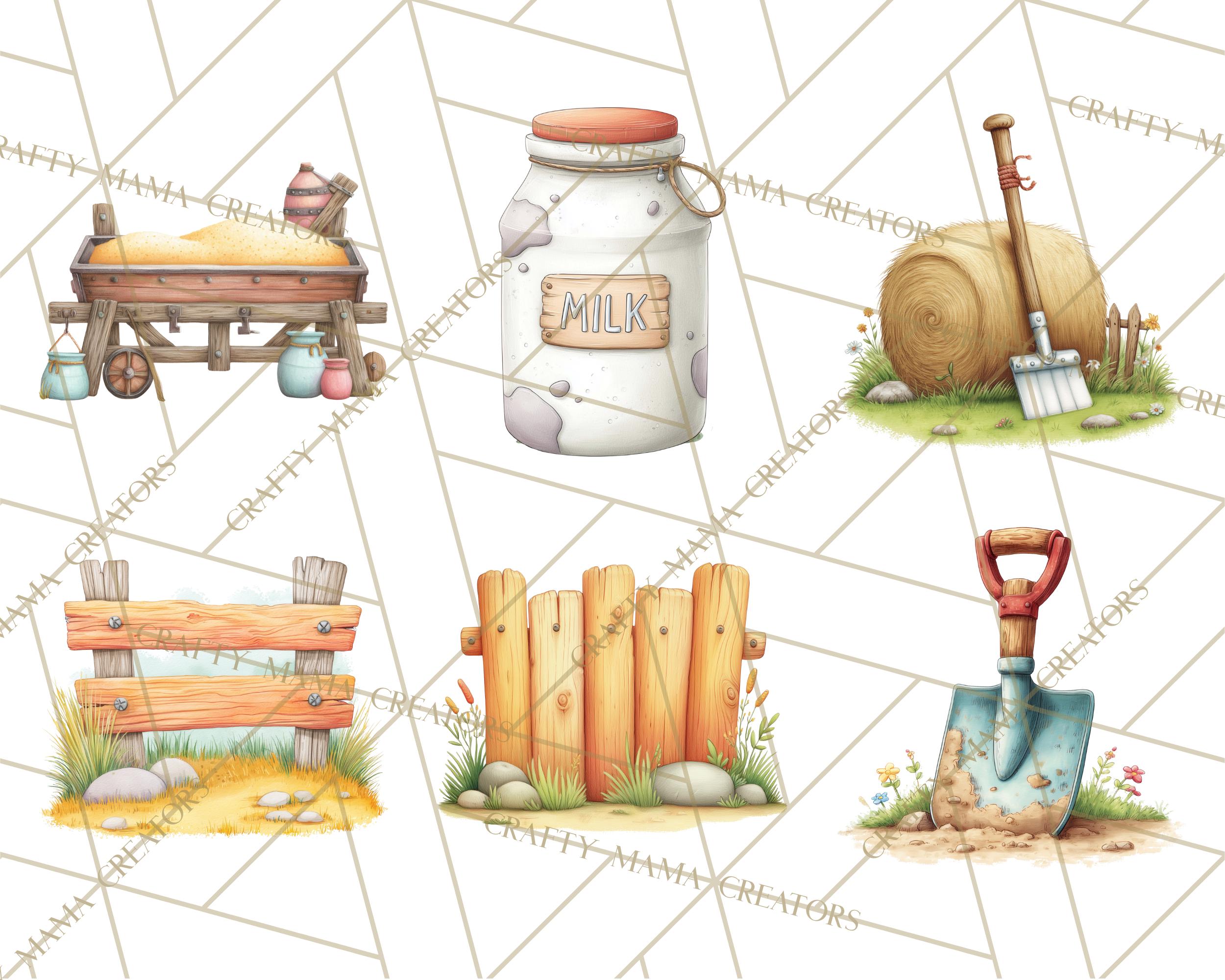 48 Png Farm Animals Clipart PNG, Cow Pig Sheep Horse Chicken Goat Barn ...