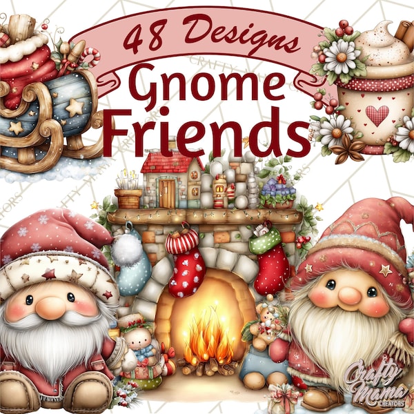 48 PNG, imágenes prediseñadas de gnomos navideños, imágenes prediseñadas de gnomos festivos, ilustraciones en acuarela PNG, arte de gnomos navideños