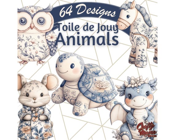 Stuffed Animal Clipart, Vintage French Print Animal PNG, Blue and White Illustration, Nursery Decor, Toile de Jouy Digital Download Png