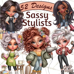 52 Png, Hairstylist Clipart PNG, Fashionable Hair Stylist Characters, Salon Girl Clip Art, Hairdresser Clipart, Sassy Stylist PNG