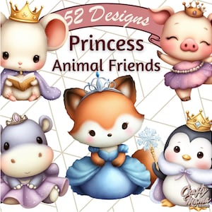Princess Animal Clipart PNG, Royal Animals Clip Art, Cute Crowned Animal Illustrations, Adorable Royalty Animal PNG, Princess Pet Art
