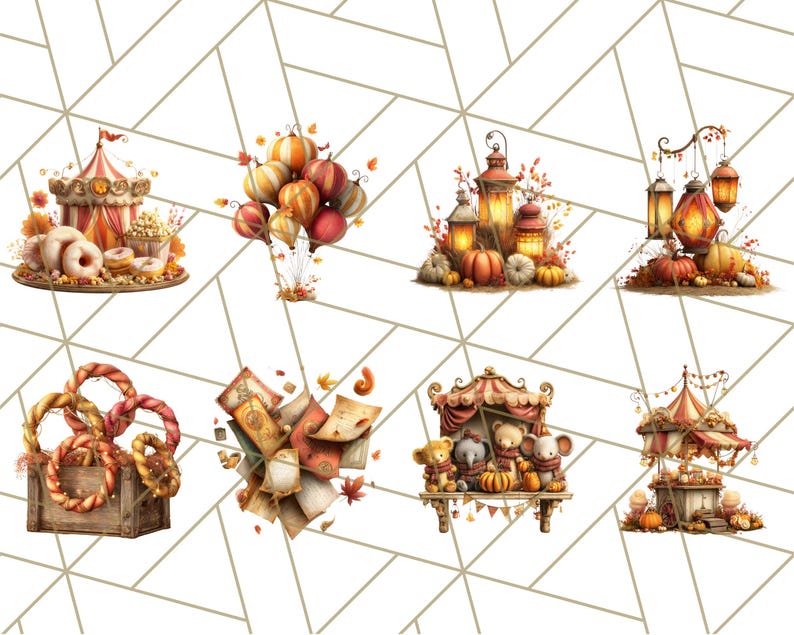 52 Png, Autumn Circus Clipart, Fall Carnival PNG, Cozy Vintage Circus ...