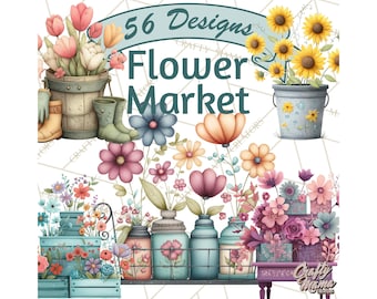 56 Png, Whimsical Flower Market PNG, Floral Stand Clipart, Flower Shop Props, Garden Decor Clip Art, Spring Flowers PNG, Bouquet Station PNG