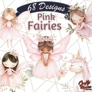 Clipart de jardín de hadas rosa pastel, PNG de fantasía linda, hongos mágicos y casas de hadas, arte digital caprichoso, clipart de bosque encantado