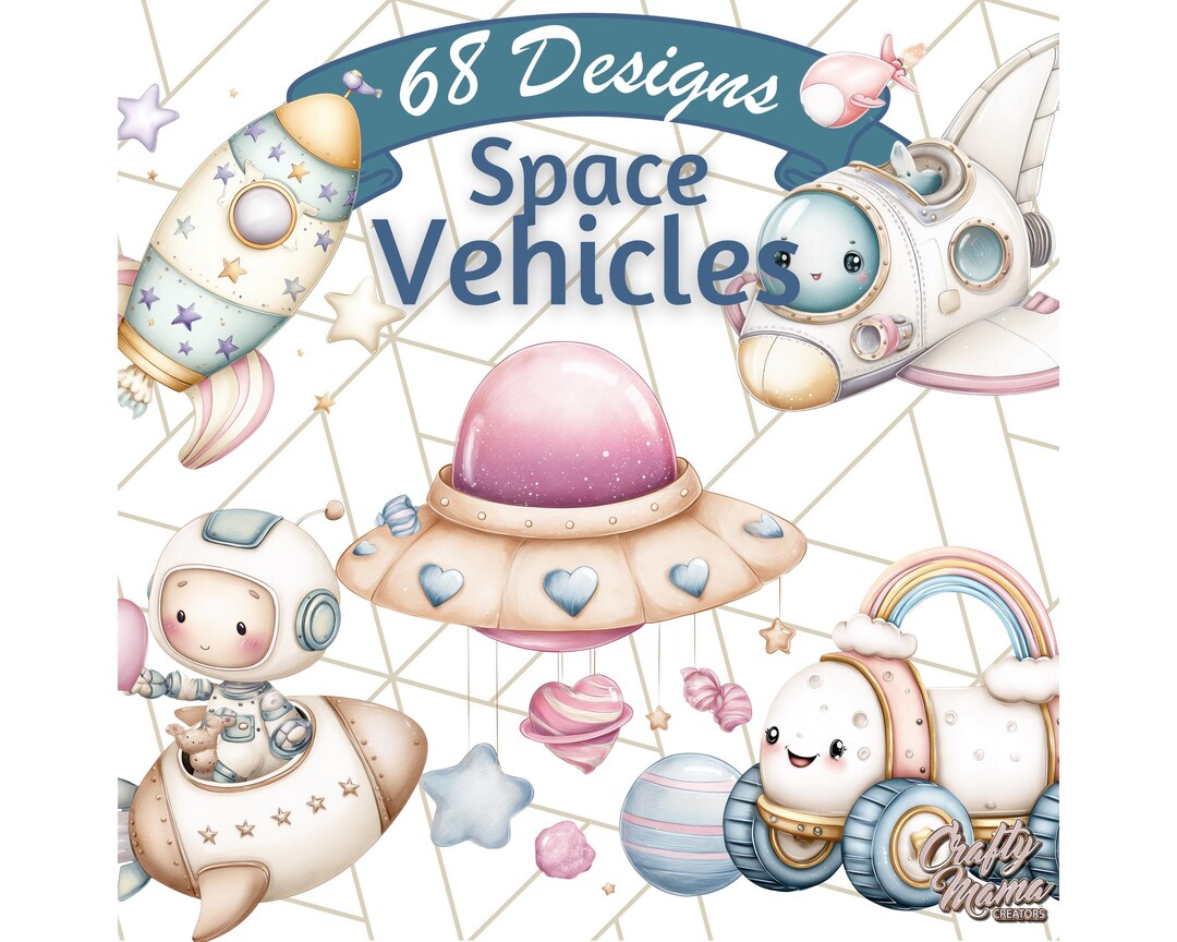Kawaii Space Vehicles Clipart PNG, Cute Ufos Rockets Gadgets, Galaxy ...