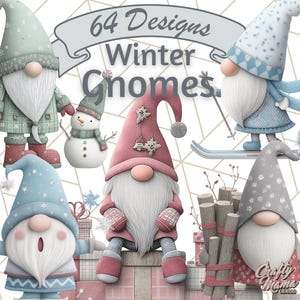 64 Png, Winter Gnome Clipart, Christmas Gnome Clip Art, Cozy Watercolor Gnomes, Snowy Holiday PNG, Hot Cocoa Gnome Illustration, Cute Winter