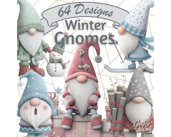 64 Png, Winter Gnome Clipart, Christmas Gnome Clip Art, Cozy Watercolor Gnomes, Snowy Holiday PNG, Hot Cocoa Gnome Illustration, Cute Winter