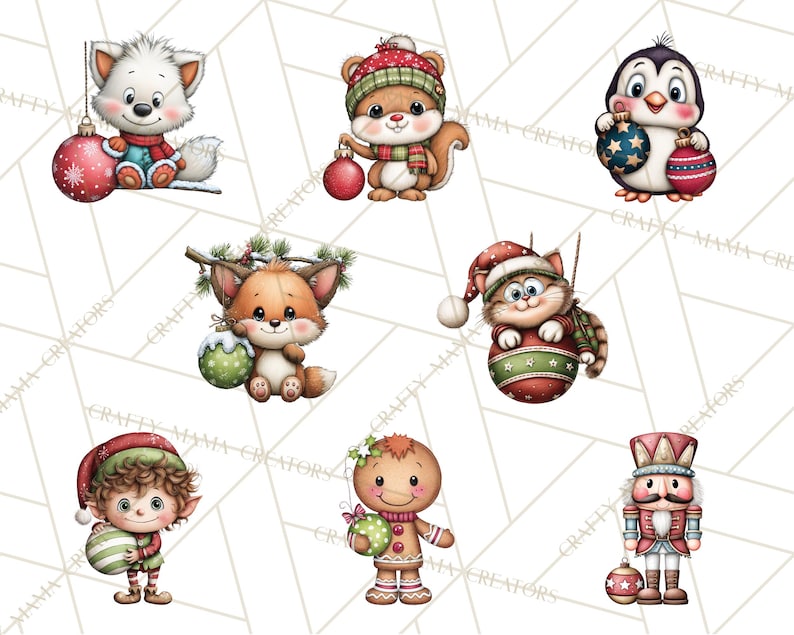 60 Png, Julfigurer på Ornament PNG, Jul Clipart, Söt Jul Clip Art, Festliga Utskrivbara PNGs, Ornament Kul bild 3
