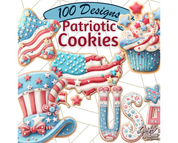 Fourth of July Cookie Clipart, Patriotic Cookie PNG, Cute USA Cookie Clip Art, Red White Blue Cookies, 4th of July Digital Stickers Png