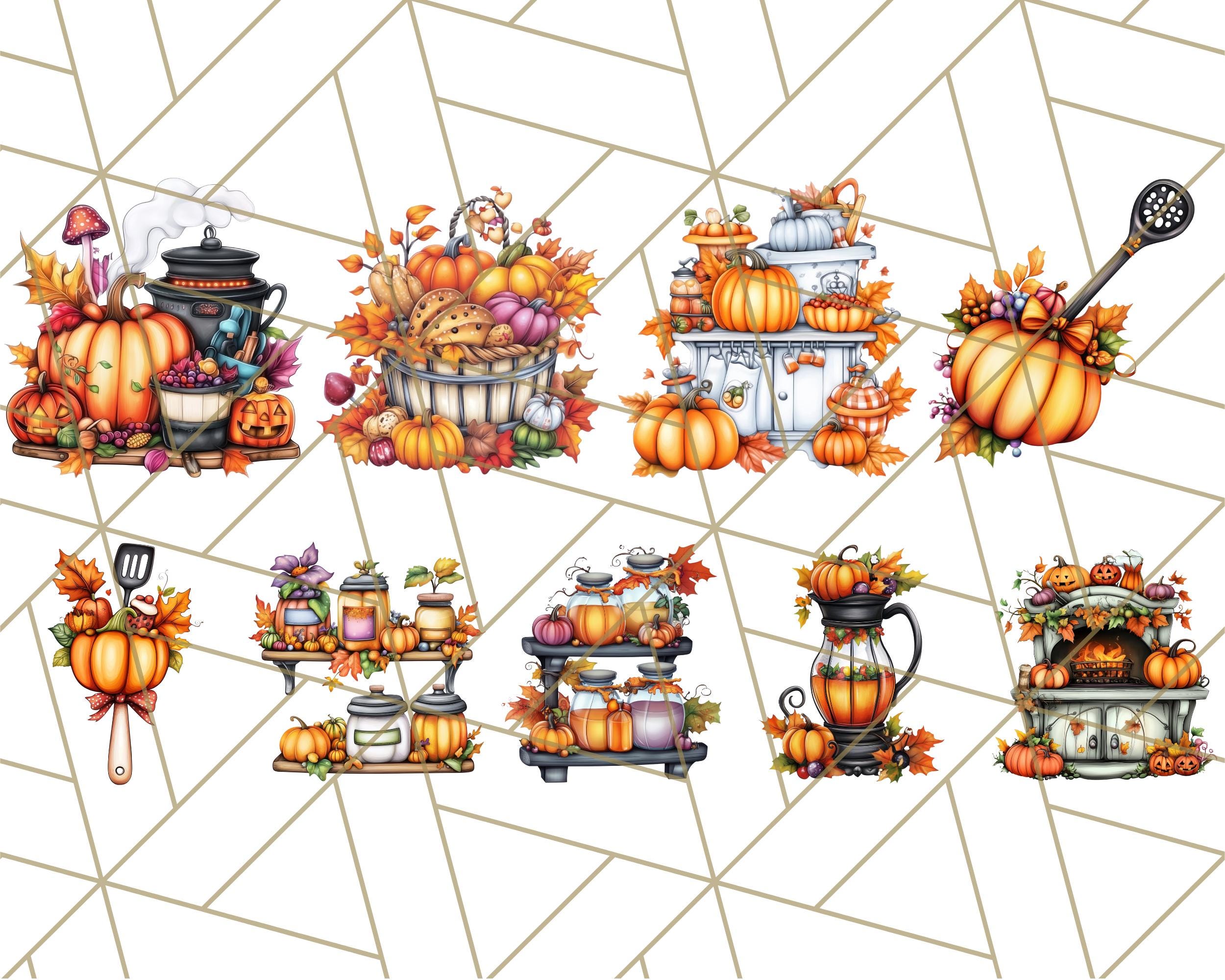 Fall Cottagecore Kitchen Clipart, Cozy Autumn Kitchen PNG, Vintage ...