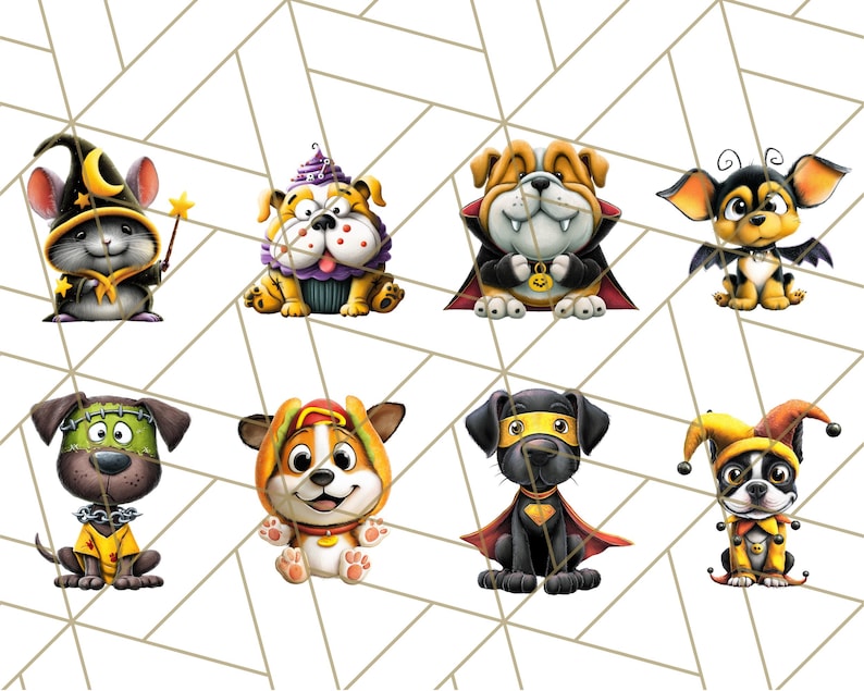 Halloween Animals in Costumes Clipart PNG, Cute Pet Dress up Clip Art ...