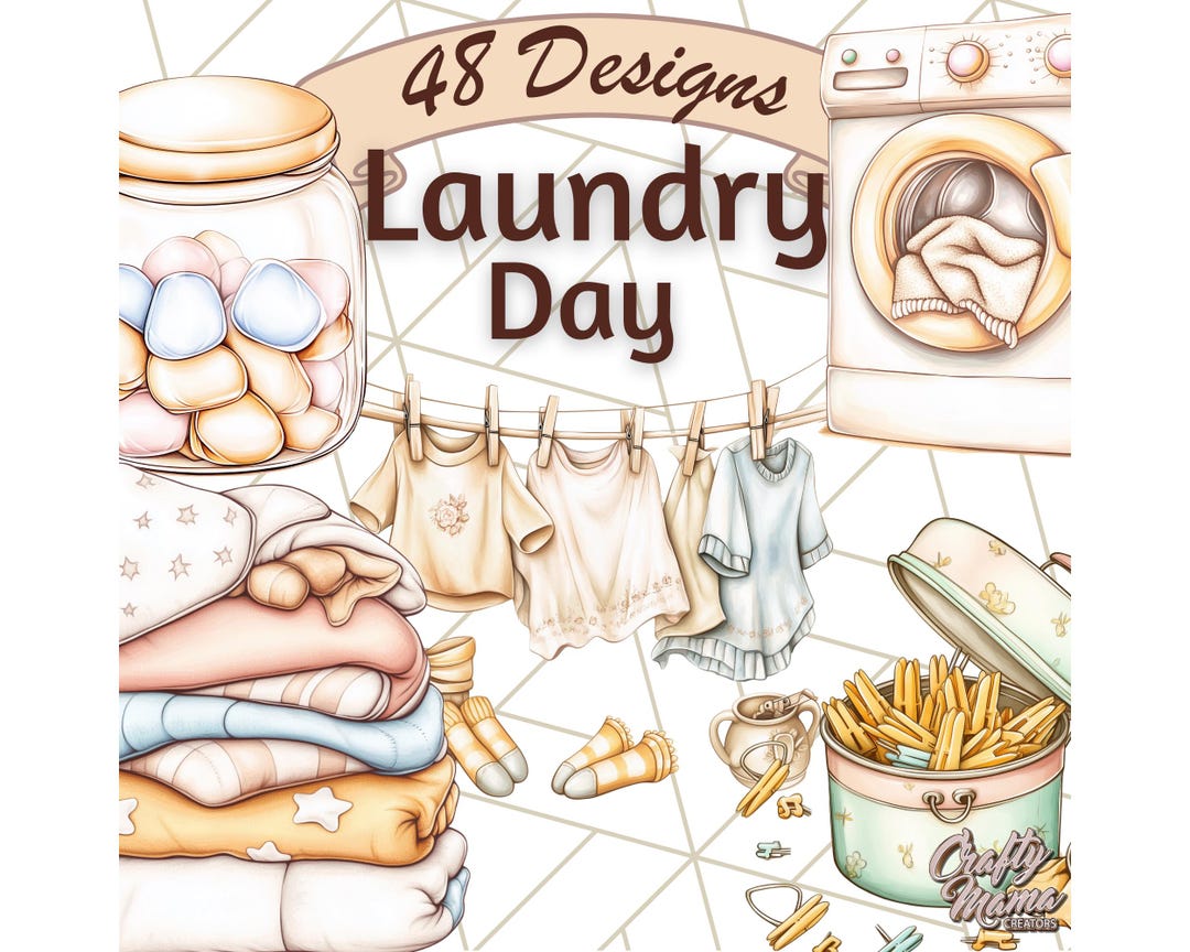 Cozy Laundry Day Clipart PNG, Cute Pastel Laundry Clip Art, Washing ...
