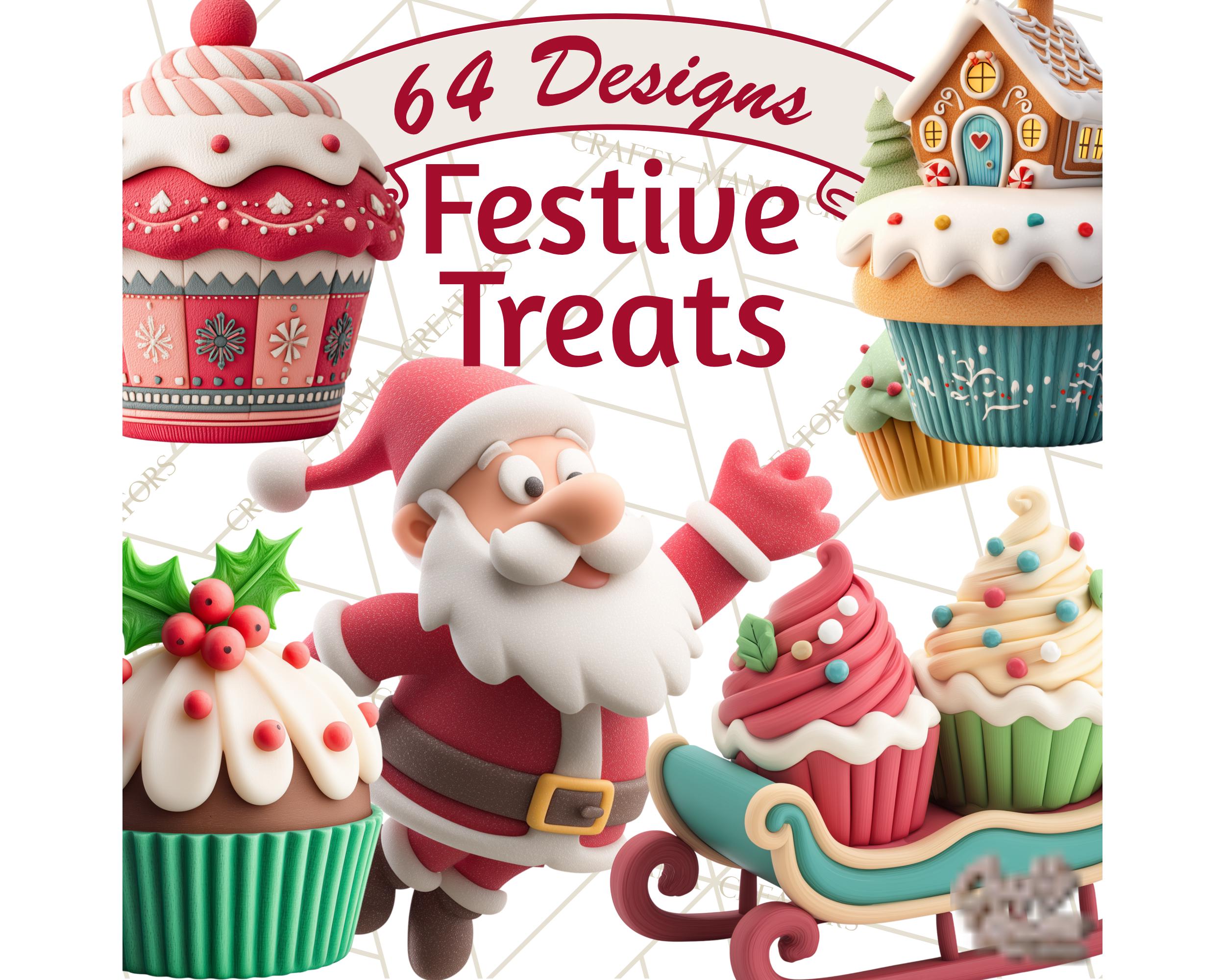 64 Png, Christmas Cupcakes Clipart, Polymer Clay Style Holiday Clip Art ...
