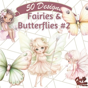 Imágenes prediseñadas de hadas y mariposas caprichosas, conjunto PNG de fantasía pastel, arte lindo para calcomanías, sublimación y diseños digitales, mariposa de primavera
