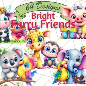 Helle pelzige Freunde Clipart, niedliche Tier Duos, lebendige digitale PNG, Kawaii Tier Kunst, Cartoon Haustier Grafiken, wunderliche Illustration Png