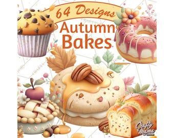 64 PNG, imágenes prediseñadas de productos horneados de otoño, pastel de calabaza, pastel de manzana, galletas, cupcakes, pan, postres, comida de otoño PNG, imágenes prediseñadas de dulces de otoño, Día de Acción de Gracias