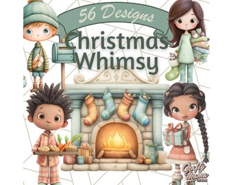 Clipart Noël fantaisiste, vacances mignonnes pour enfants Clip Art, Noël fantaisiste PNG, Illustrations de personnages festifs, graphiques imprimables de vacances