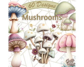 Realistic Mushroom Clipart, Forest Mushroom PNG, Botanical Fungi Illustrations, Autumn Mushroom Art, Woodland Clip Art, Nature PNG Graphics