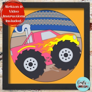3D Monstertruck Schattenbox, Monstertruck Arena Schattenbox SVG, Fahrzeug überlagert Papierschnitt, LKW-Dateien für Cricut mit einfachen Anweisungen