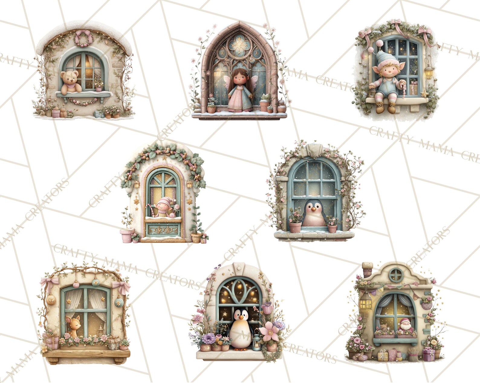 60 Png Christmas Village Windows Clipart PNG, Cozy Holiday Window ...