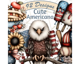 92 Americana Patriotic Clipart Memorial Day 4th of July Graphics Vintage American Summer BBQ Baseball Apple Pie Watermelon Flags PNG