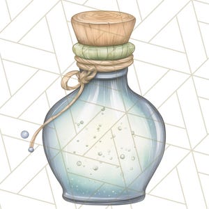 Puede incluir: Una botella de vidrio azul con un tap&oacute;n de corcho y un cierre de cuerda. La botella est&aacute; llena de un l&iacute;quido transparente y tiene peque&ntilde;as burbujas en su interior.