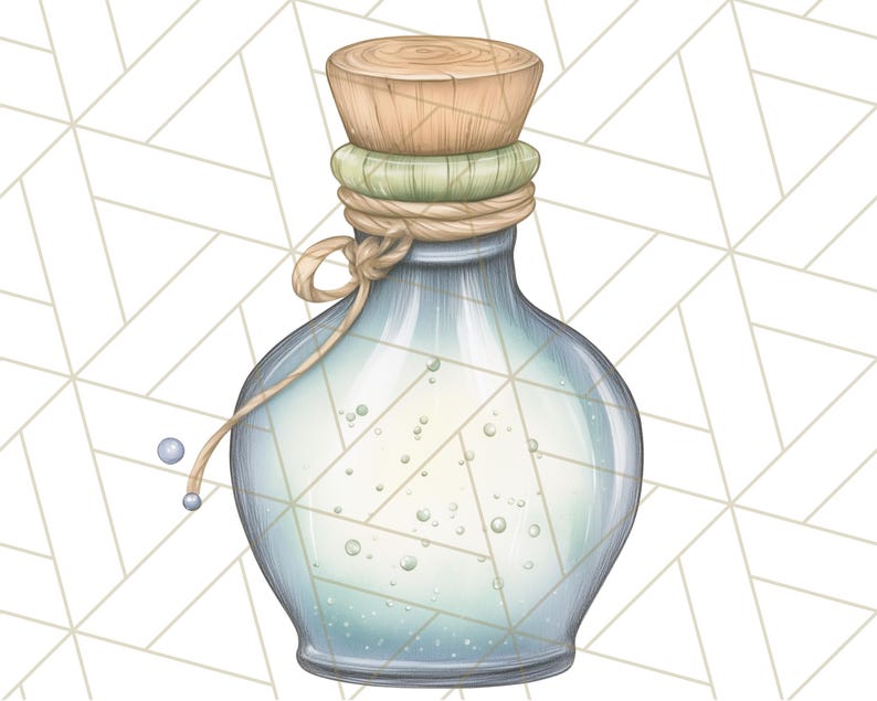 Puede incluir: Una botella de vidrio azul con un tap&oacute;n de corcho y un cierre de cuerda. La botella est&aacute; llena de un l&iacute;quido transparente y tiene peque&ntilde;as burbujas en su interior.
